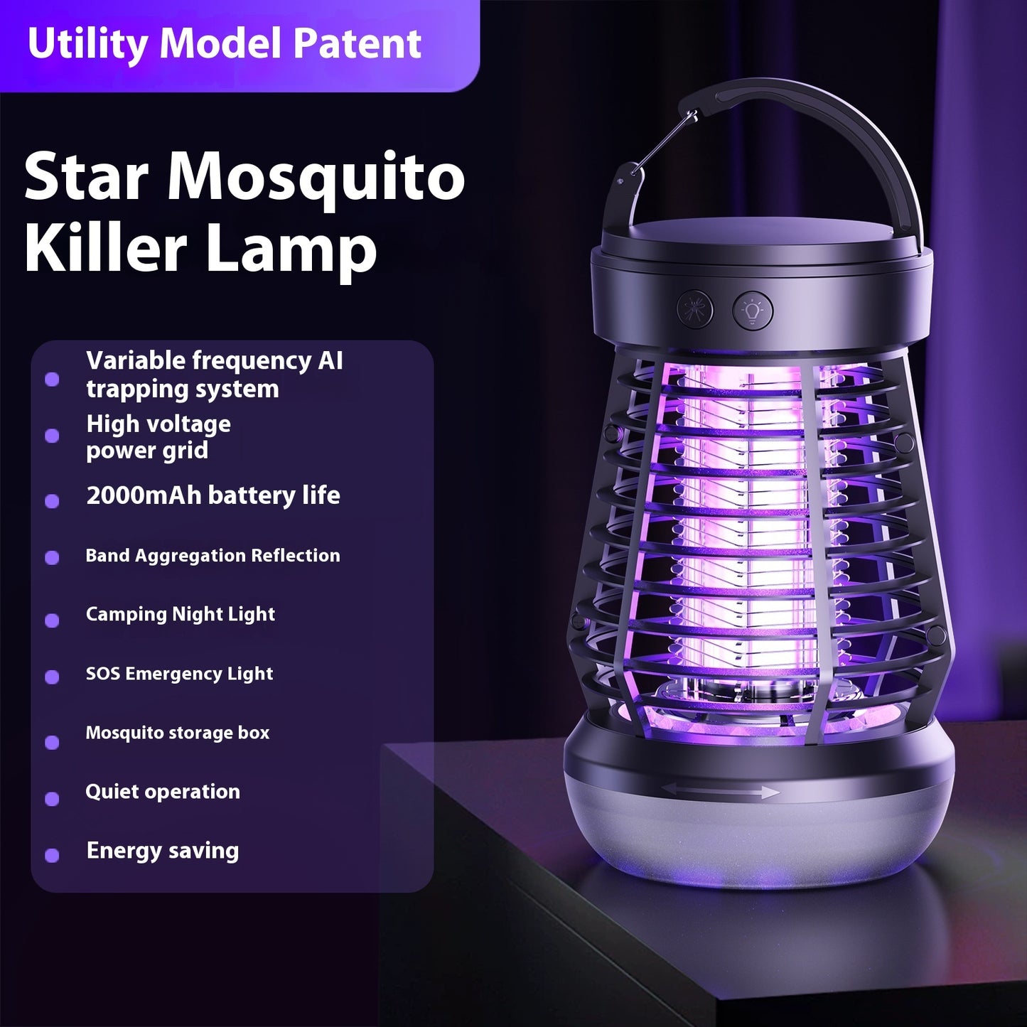 2in1 Mosquito Killer Lamp, Electric Fly Catcher, USB Rechargeable, Electric Fly Trap With Night Light S0S Emergency Light.