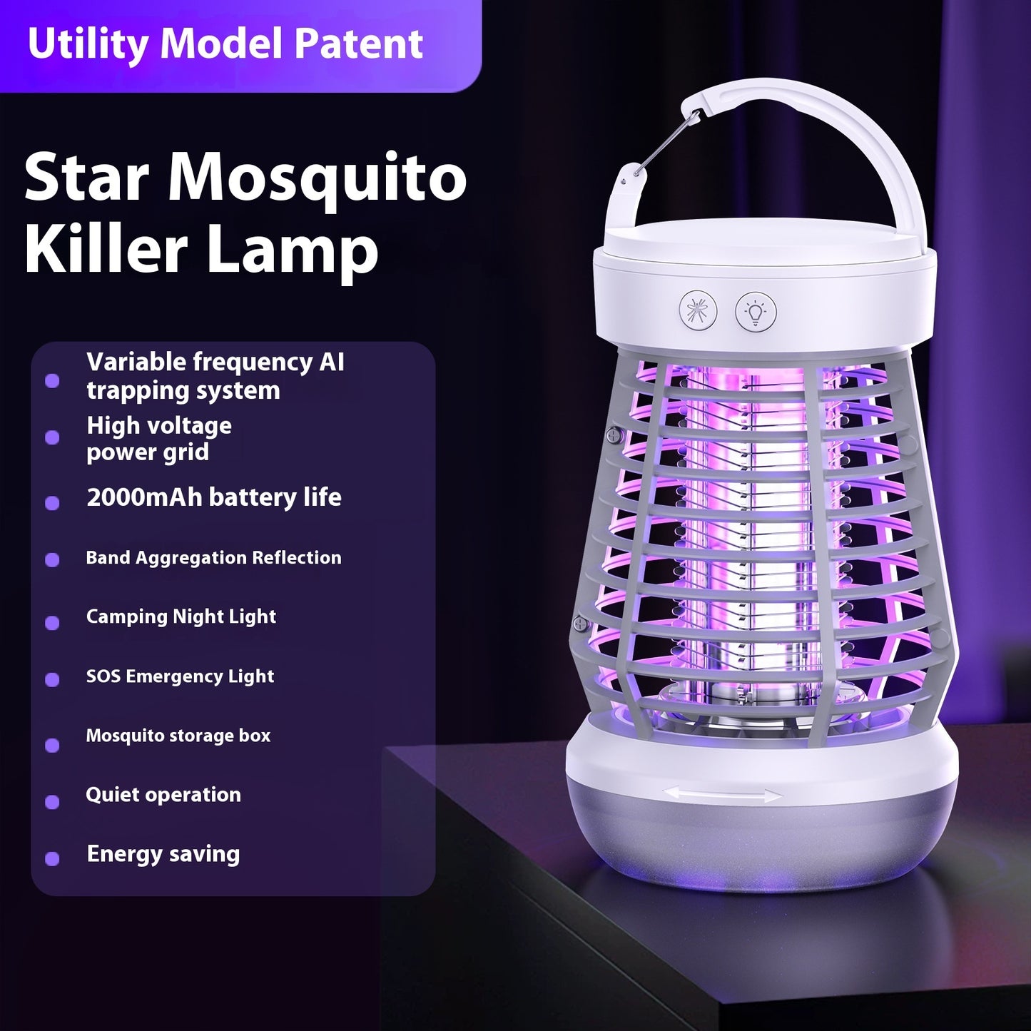 2in1 Mosquito Killer Lamp, Electric Fly Catcher, USB Rechargeable, Electric Fly Trap With Night Light S0S Emergency Light.